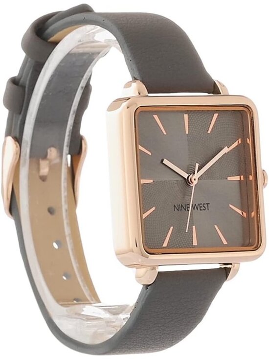 Nine West Women\'s Grey Rose Gold Analog Quartz Faux Leather Strap Square Watch main image 6